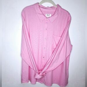 NWOT Candace Cameron Bure "Pink Linens" Linen blend, preppy, button-up shirt.